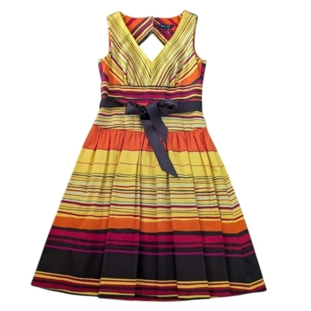 New Yellow Orange Stripe Sleeveless V-neck Dress Ellen Tracy Cut Out NWT Sz 4
